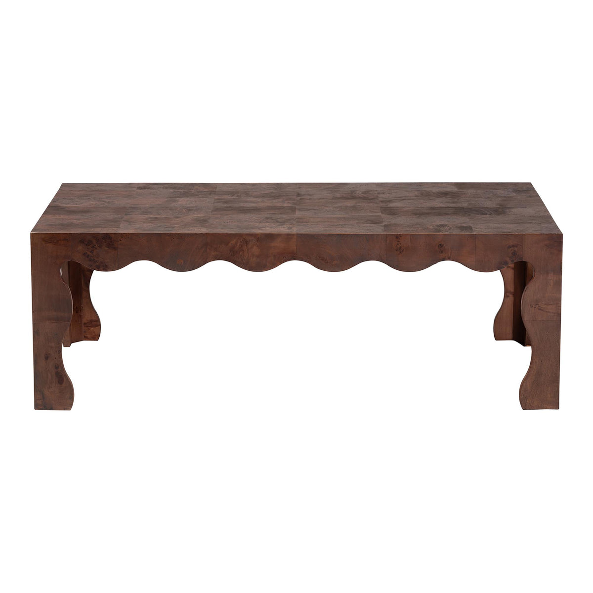 Huxley Real Burl Wood Scalloped Coffee Table, Dark Walnut