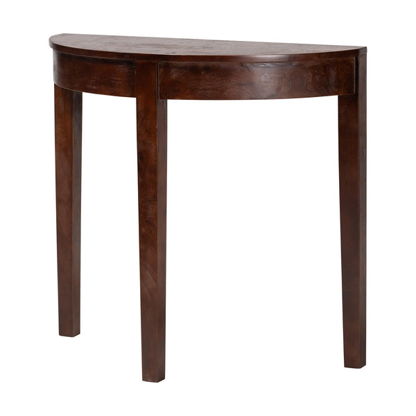Jihan Real Burl Wood Half-Moon Console Table, Dark Walnut