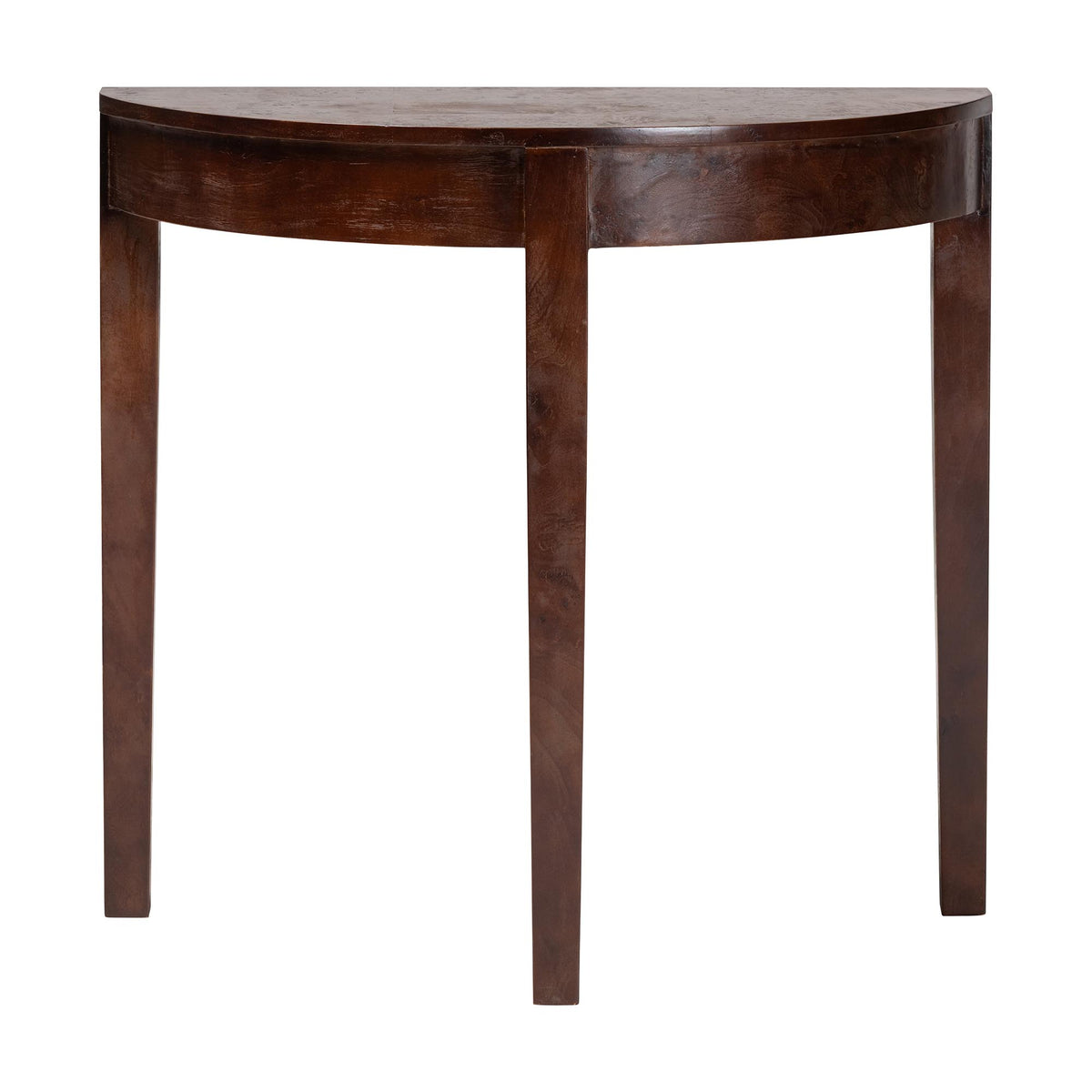 Jihan Real Burl Wood Half-Moon Console Table, Dark Walnut