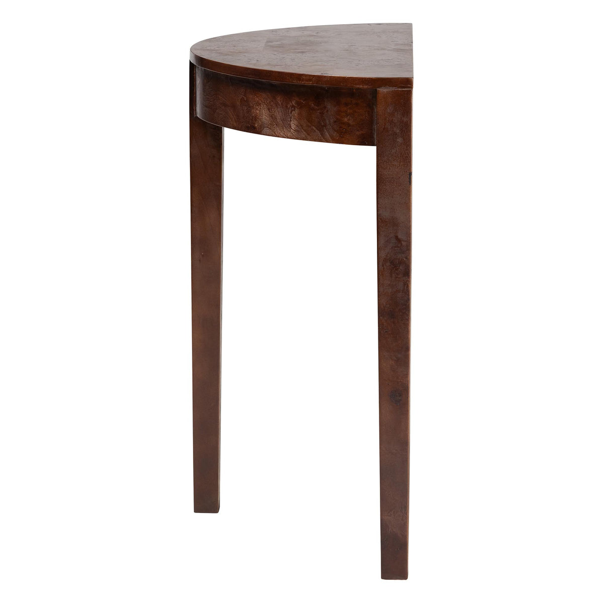 Jihan Real Burl Wood Half-Moon Console Table, Dark Walnut