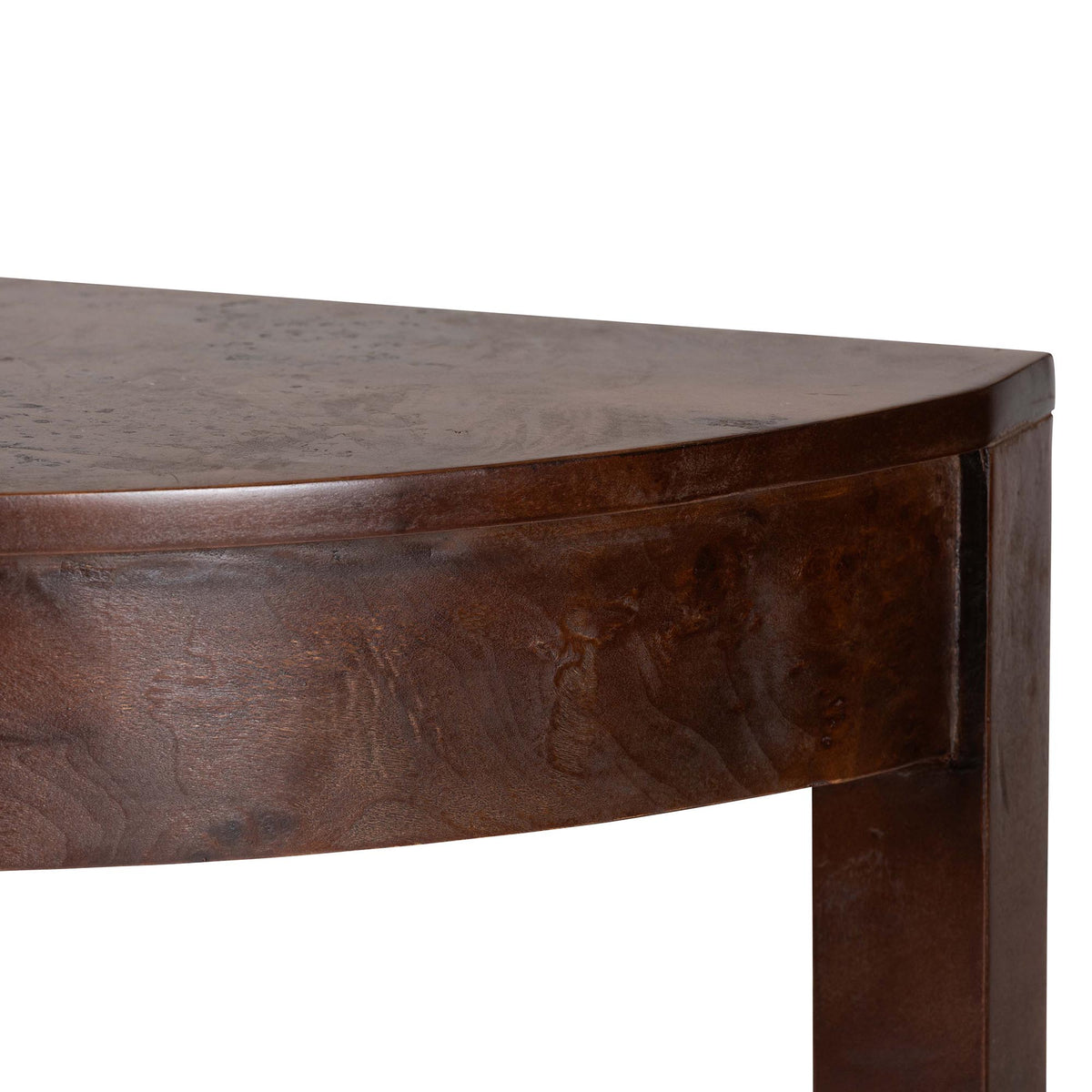 Jihan Real Burl Wood Half-Moon Console Table, Dark Walnut