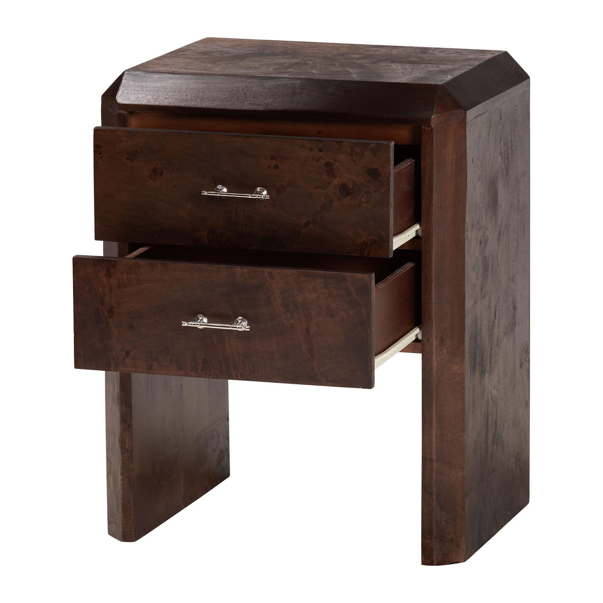 Nebu Real Burl Wood 2-Drawer Nightstand, Dark Walnut