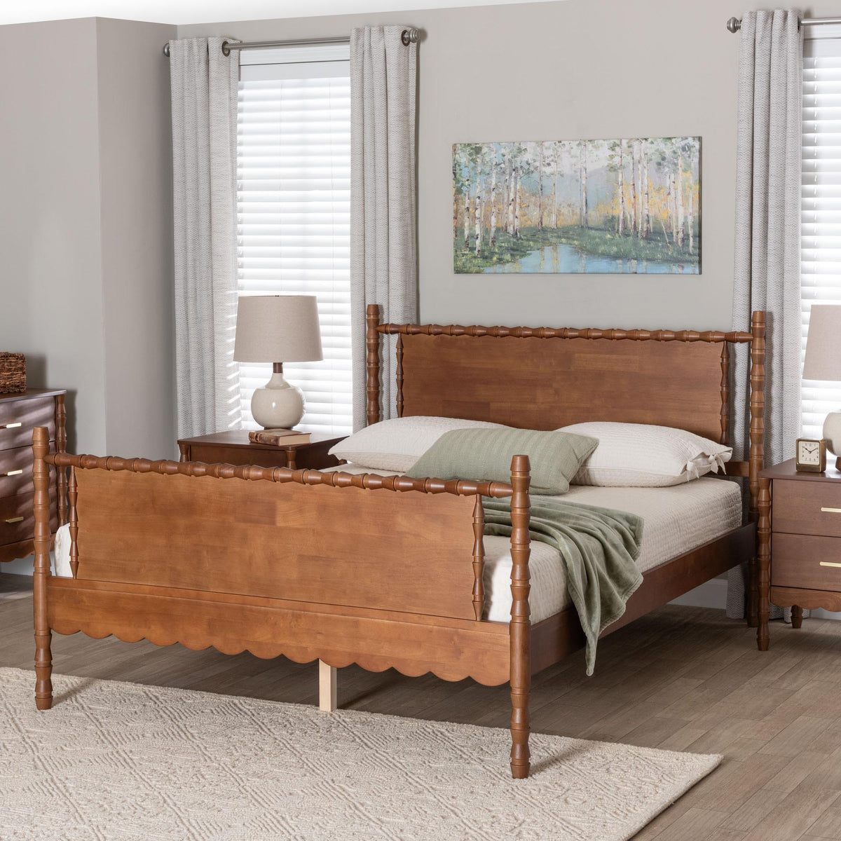 Danette Bobbin Wood Platform Bed, Queen