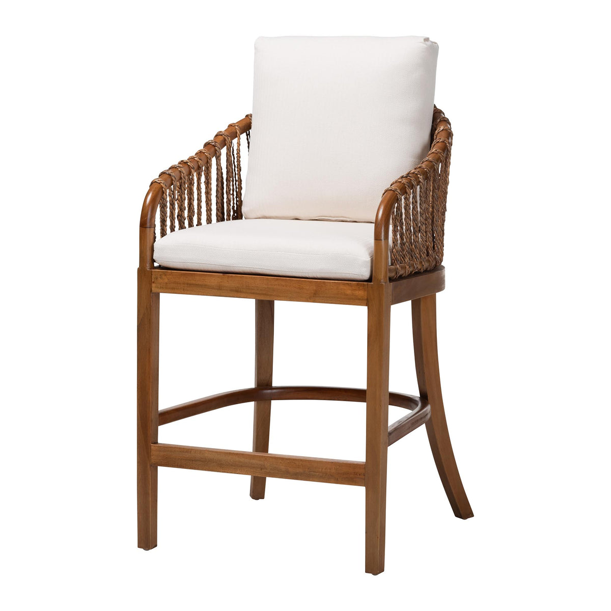 Varen Seagrass and Mahogany Wood Counter Stool