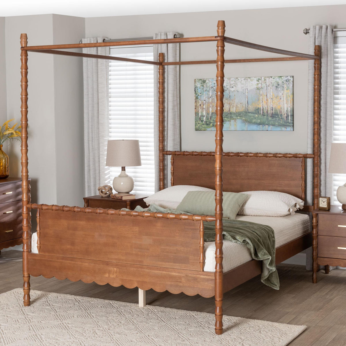 Danette Bobbin Wood Canopy Bed, Queen