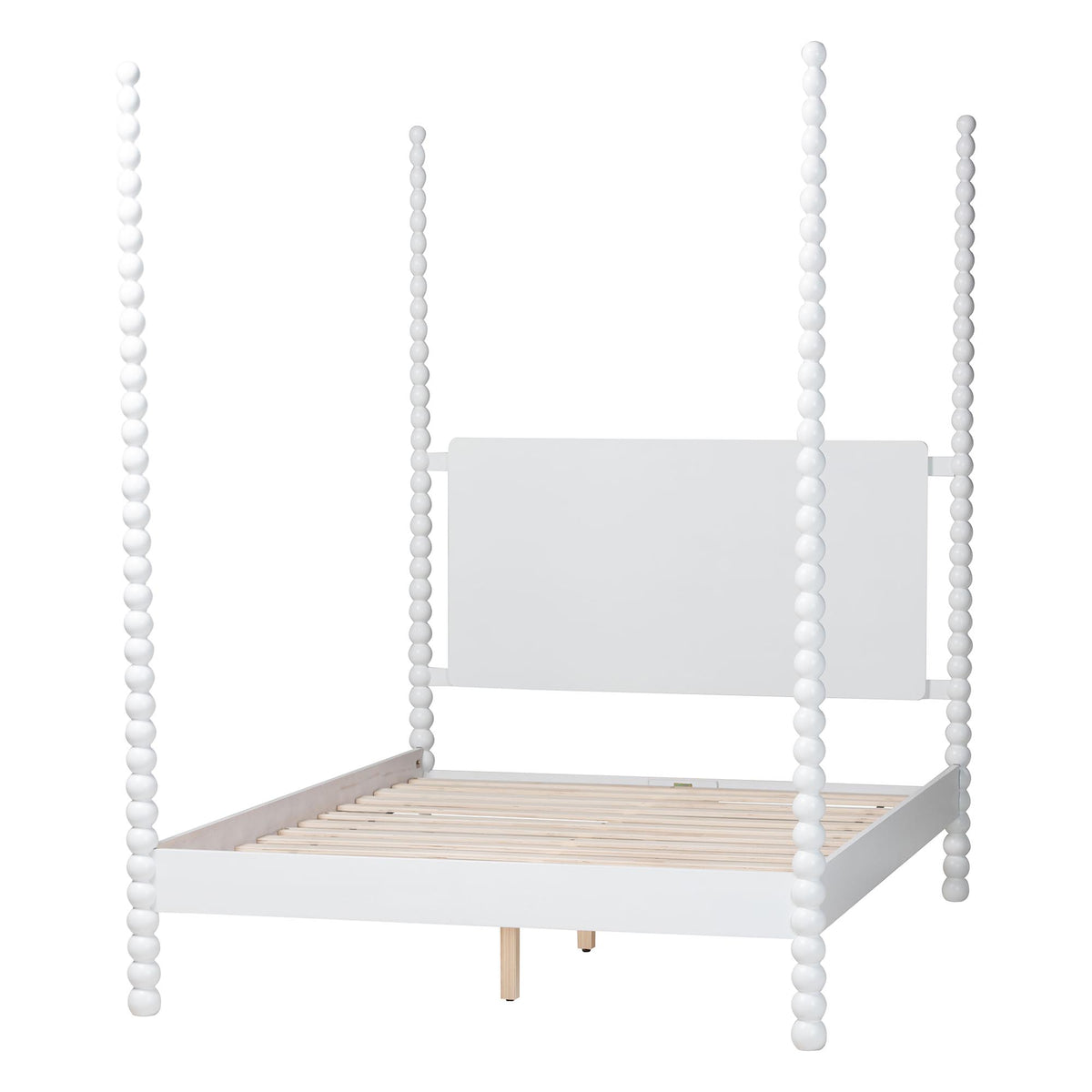 Cherene white four-poster queen platform bed with bobbin posts – view 4