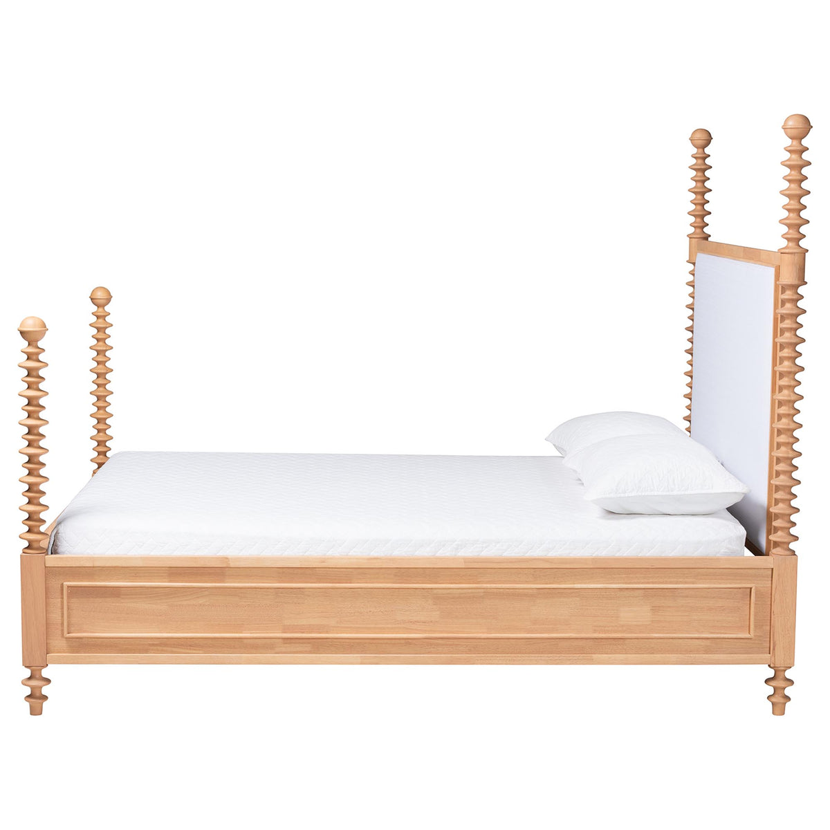 Aleda Four Poster Bed with Upholstered Headboard, King, Beech Brown