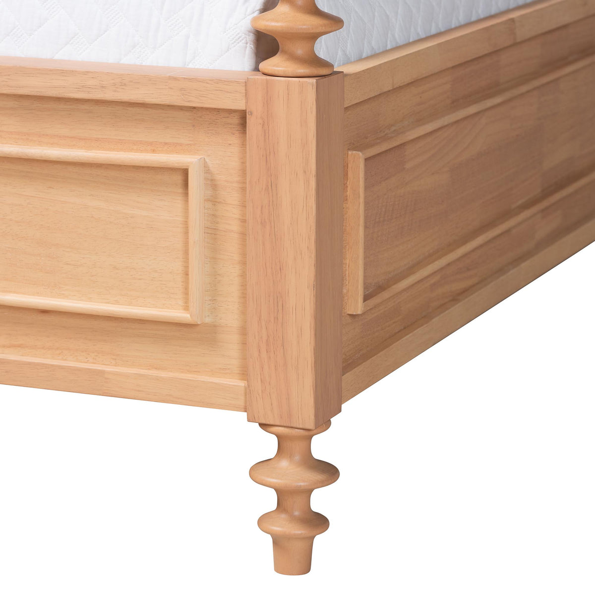 Aleda Four Poster Bed with Upholstered Headboard, Queen, Beech Brown