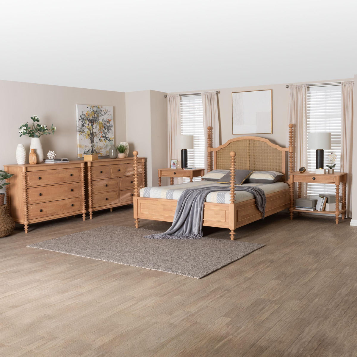 Neviah 5-Piece Bedroom Set with 1-Drawer Nightstands, King, Beech Brown