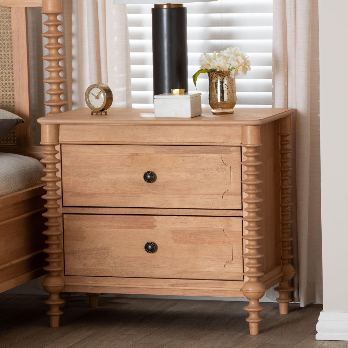 Neviah 2-Drawer Nightstand, Beech Brown