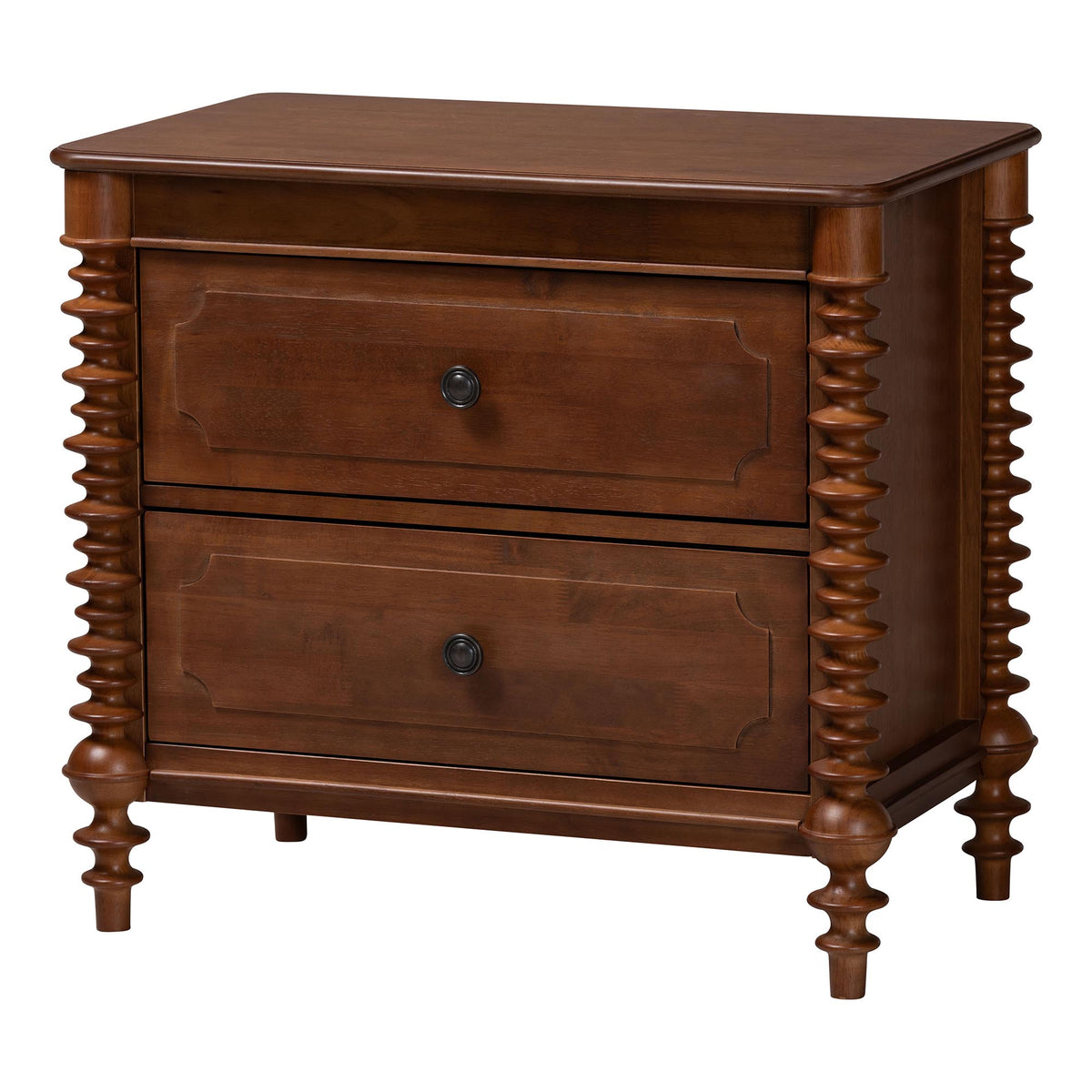 Neviah 2-Drawer Nightstand, Walnut Brown