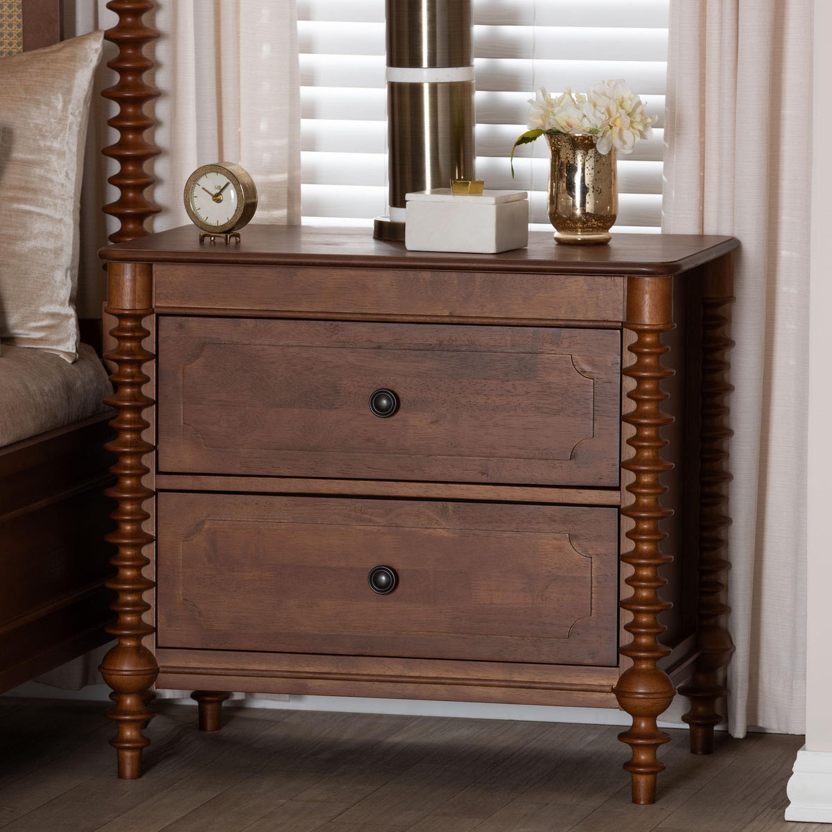 Neviah 2-Drawer Nightstand, Walnut Brown