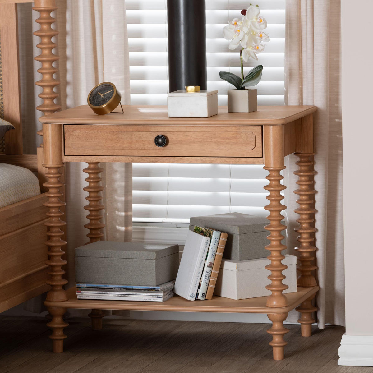 Neviah 1-Drawer Nightstand, Beech Brown
