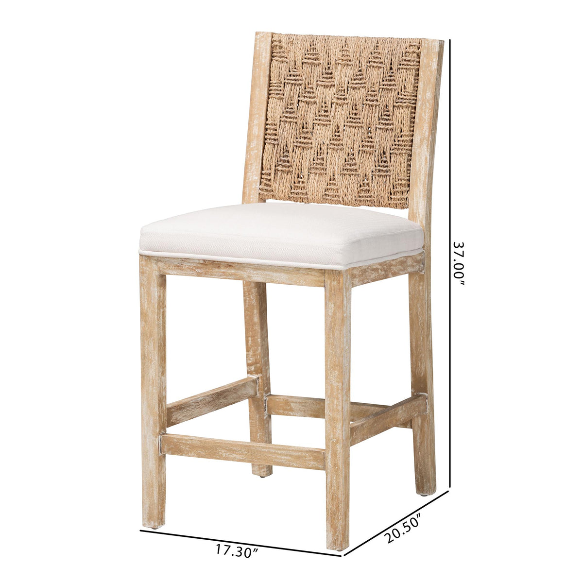Rivermont Counter Stool with Seagrass Backrest, Whitewash
