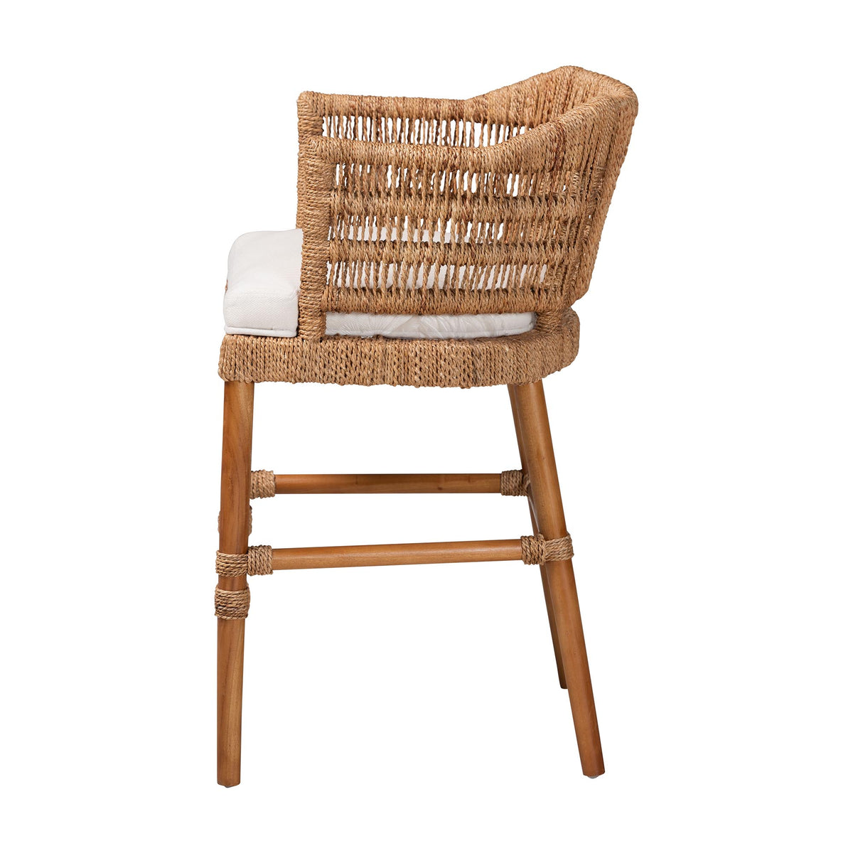 Cana Mahogany Wood and Seagrass Counter Stool, Light Brown
