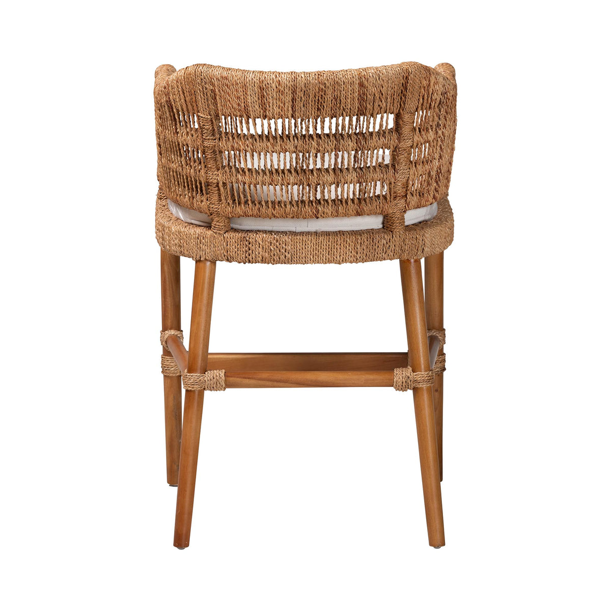 Cana Mahogany Wood and Seagrass Counter Stool, Light Brown