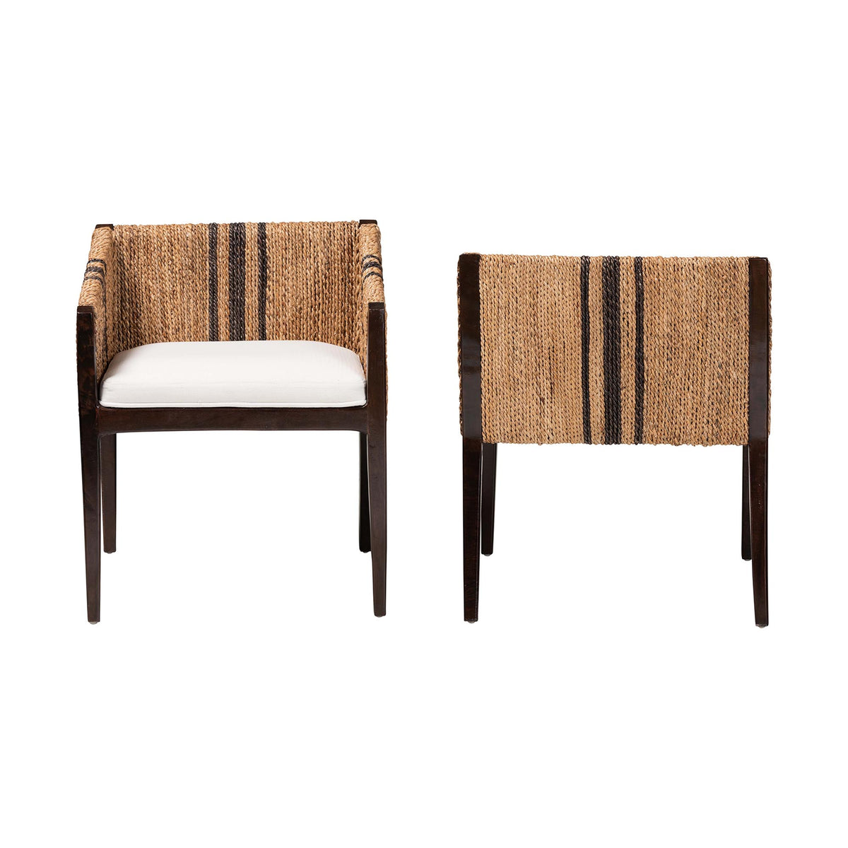 Zeke Seagrass Wrapped 2-Piece Dining Chair Set, Dark Brown
