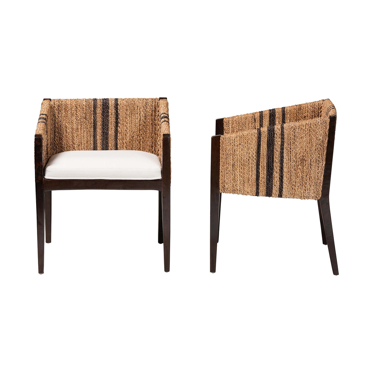 Zeke Seagrass Wrapped 2-Piece Dining Chair Set, Dark Brown