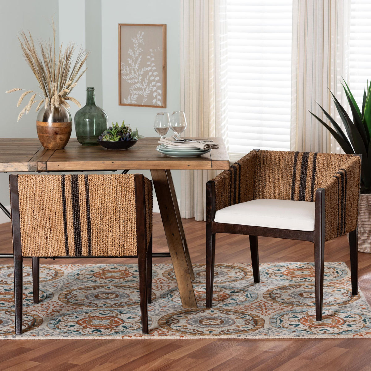 Zeke Seagrass Wrapped 2-Piece Dining Chair Set, Dark Brown