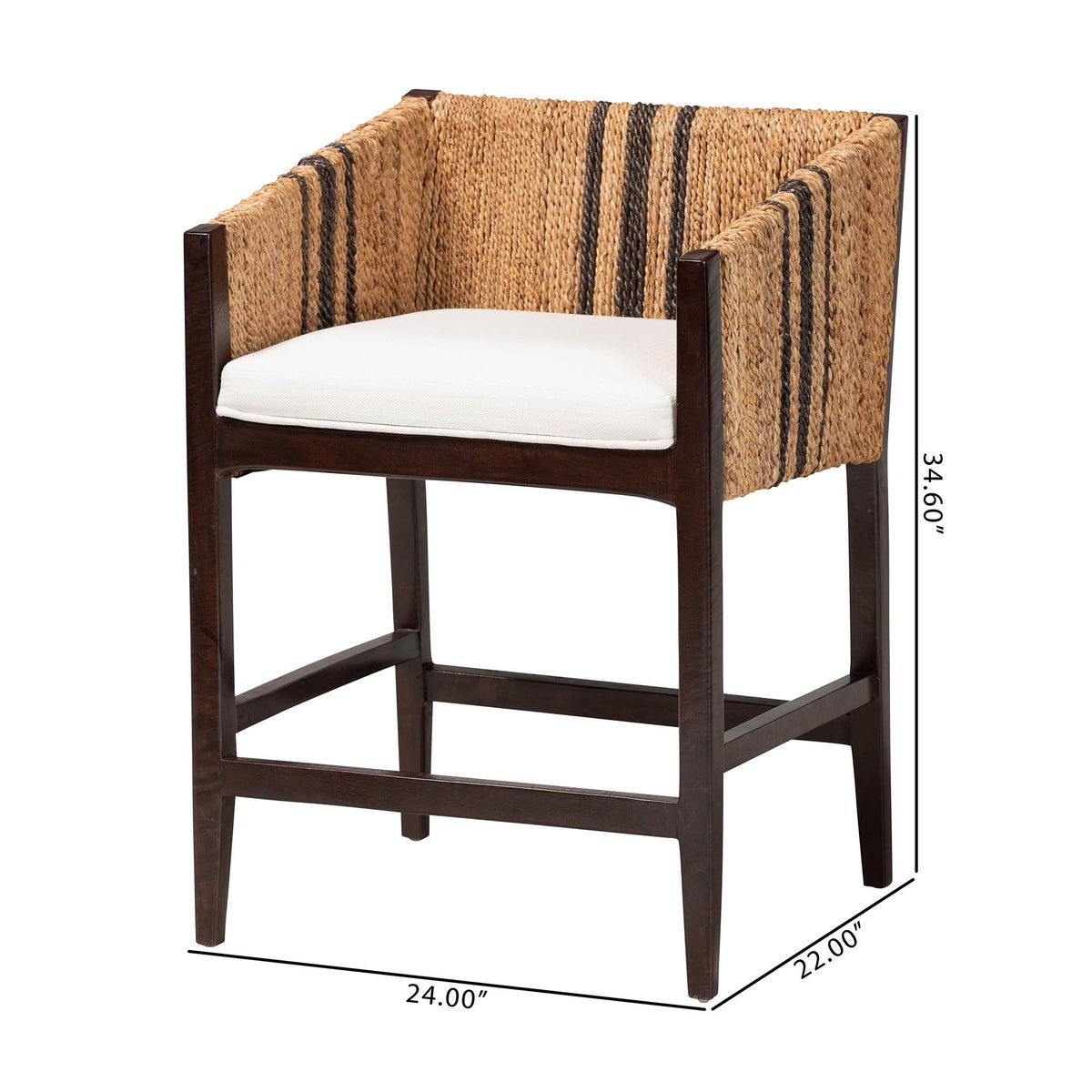 Zeke Seagrass Wrapped Counter Stool, Dark Brown