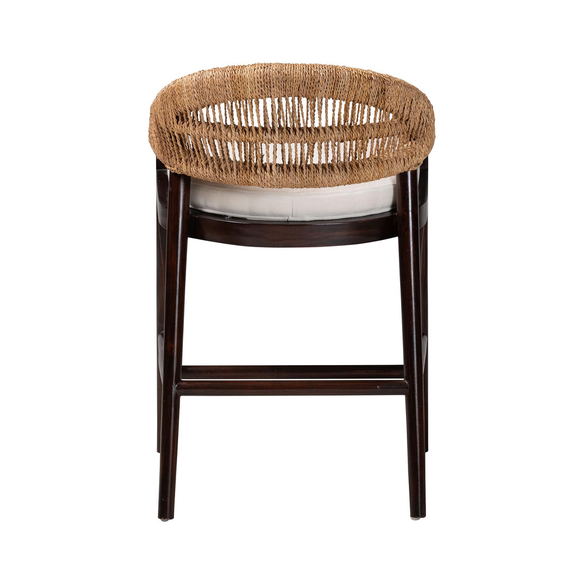 Vero Mahogany Wood and Seagrass Counter Stool, Dark Brown