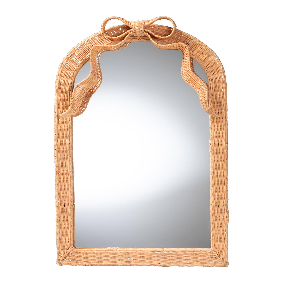 Creusa Natural Rattan Accent Mirror with Bow Detail, Arch