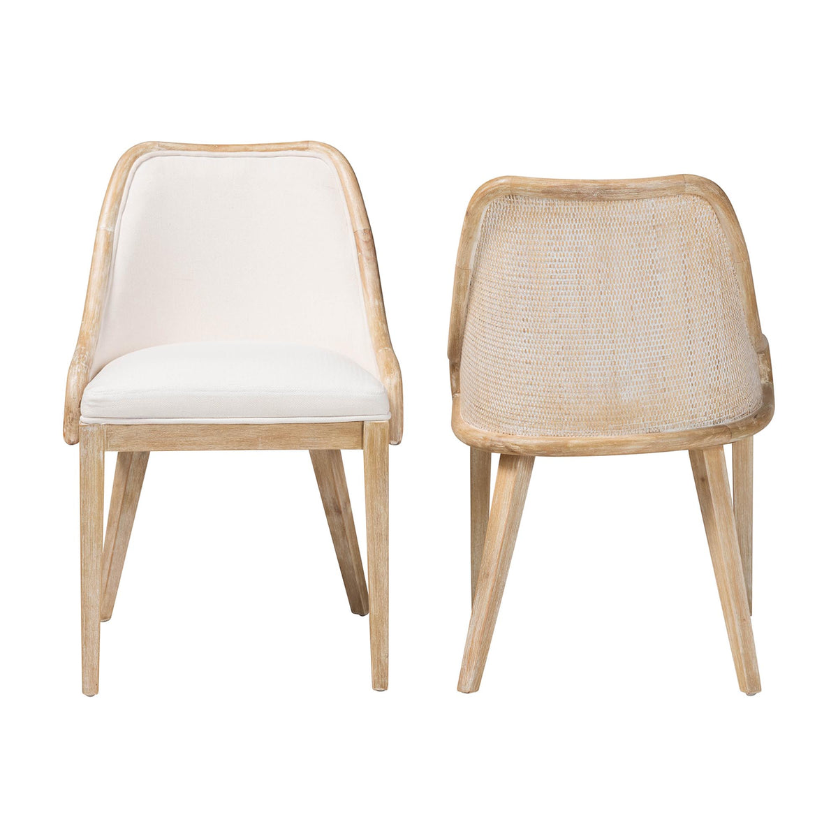 Calloway Mahogany Wood and Natural Rattan 2-Piece Dining Chair Set, Whitewash