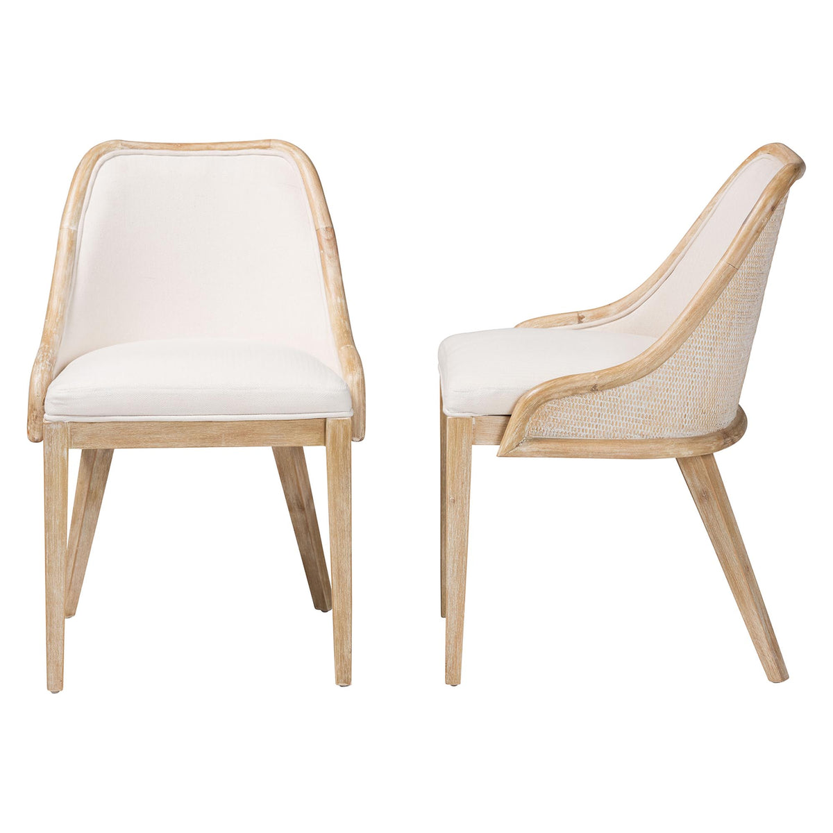 Calloway Mahogany Wood and Natural Rattan 2-Piece Dining Chair Set, Whitewash