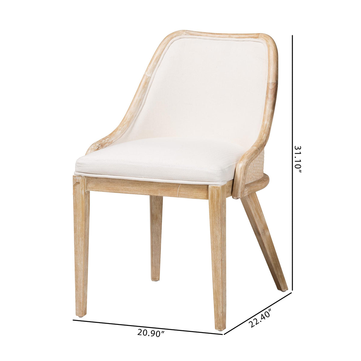 Calloway Mahogany Wood and Natural Rattan 2-Piece Dining Chair Set, Whitewash