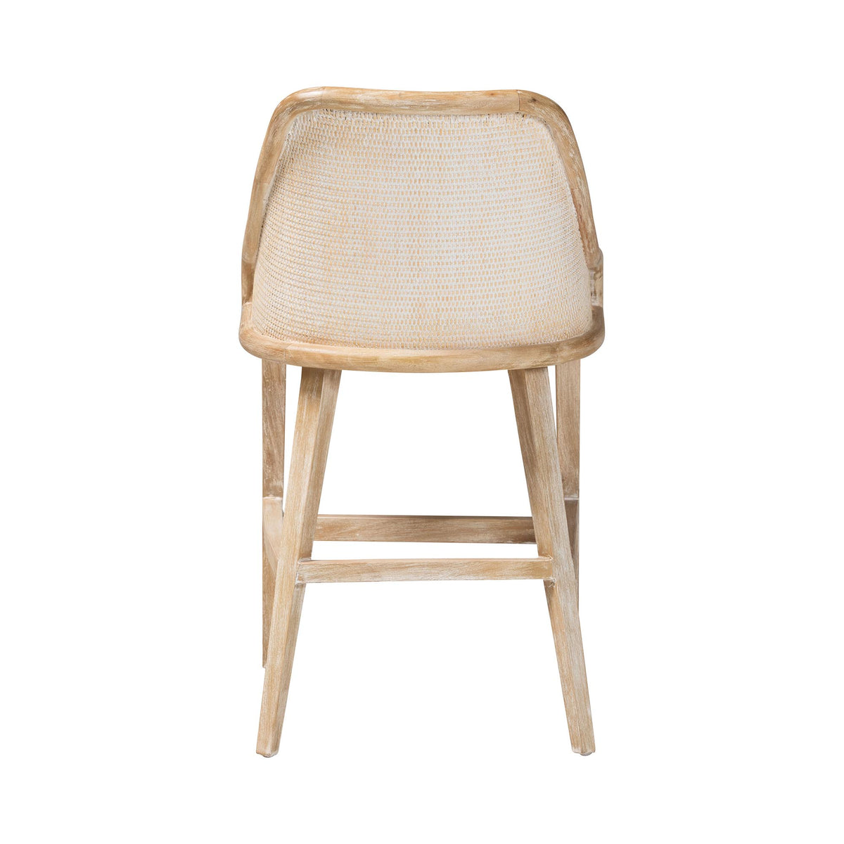 Calloway Mahogany Wood and Natural Rattan Counter Stool, Whitewash