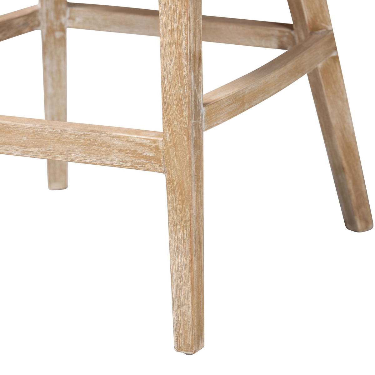 Calloway Mahogany Wood and Natural Rattan Counter Stool, Whitewash