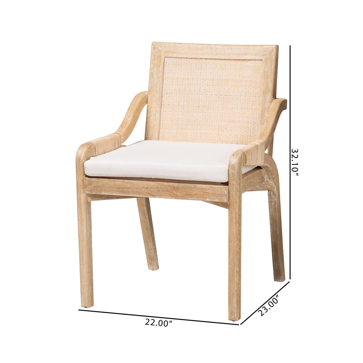 Fairmont Natural Rattan Wrapped 2-Piece Dining Chair Set, Whitewash