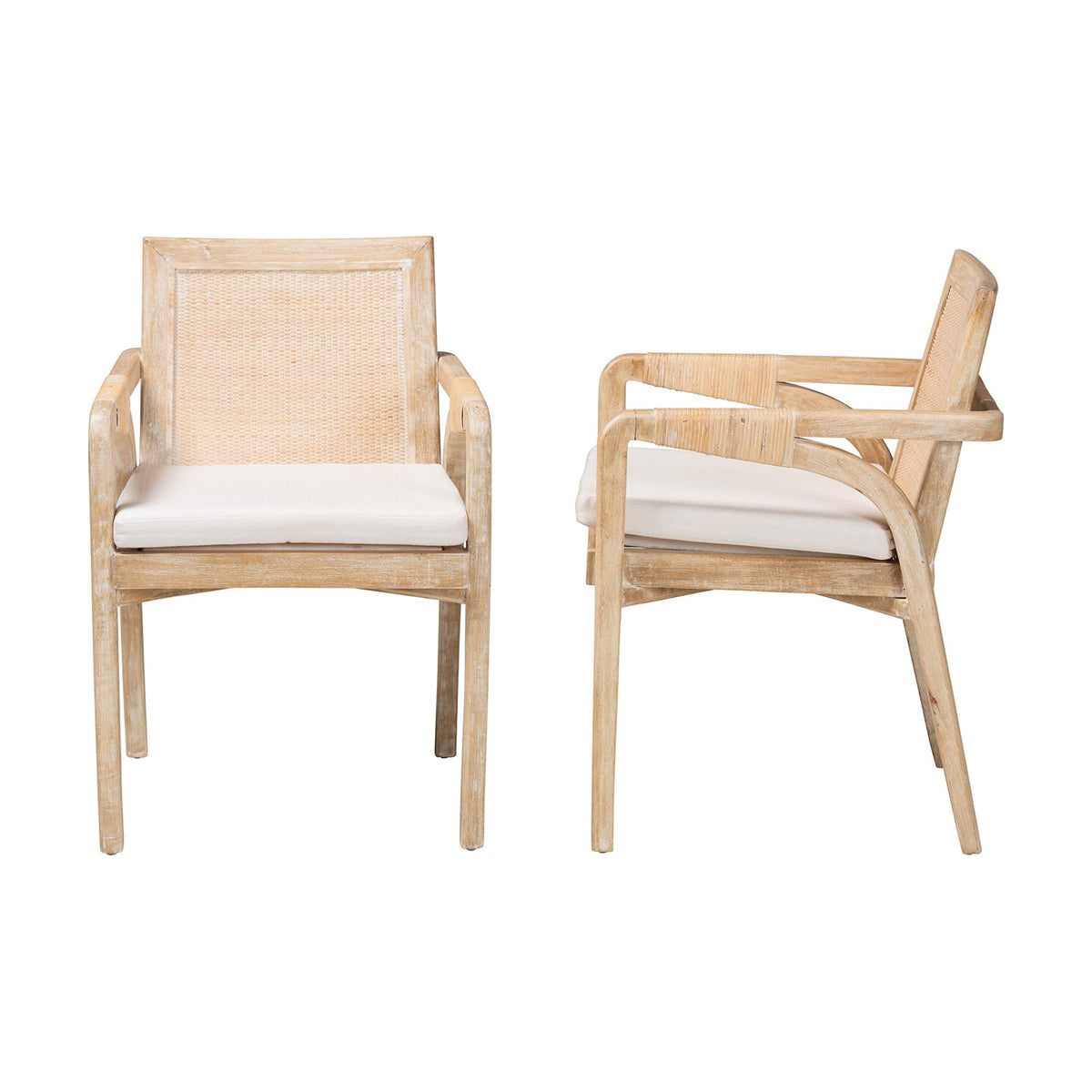Fairmont Natural Rattan Wrapped 2-Piece Dining Armchair Set, Whitewash