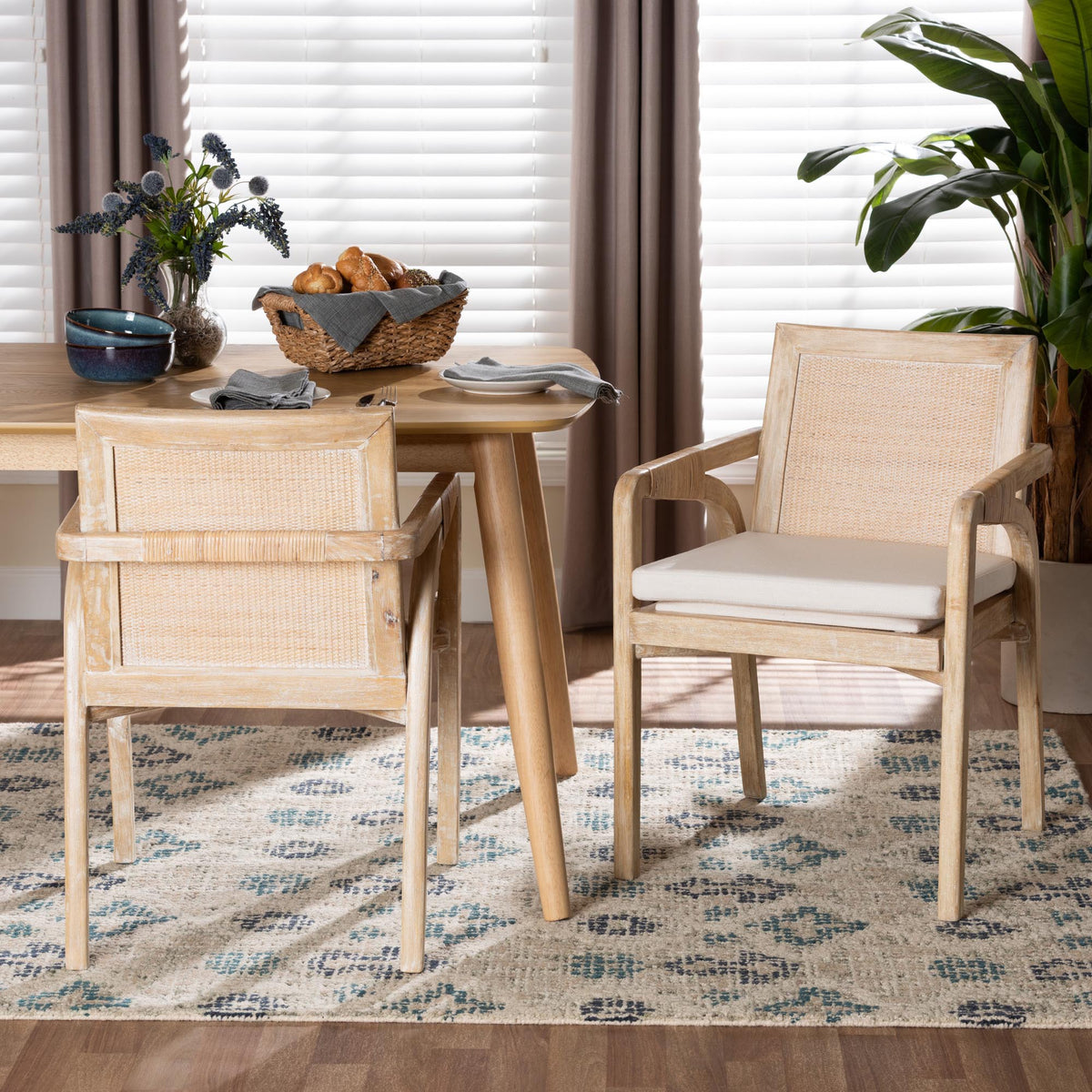Fairmont Natural Rattan Wrapped 2-Piece Dining Armchair Set, Whitewash
