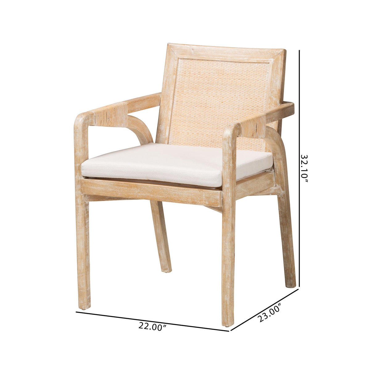 Fairmont Natural Rattan Wrapped 2-Piece Dining Armchair Set, Whitewash