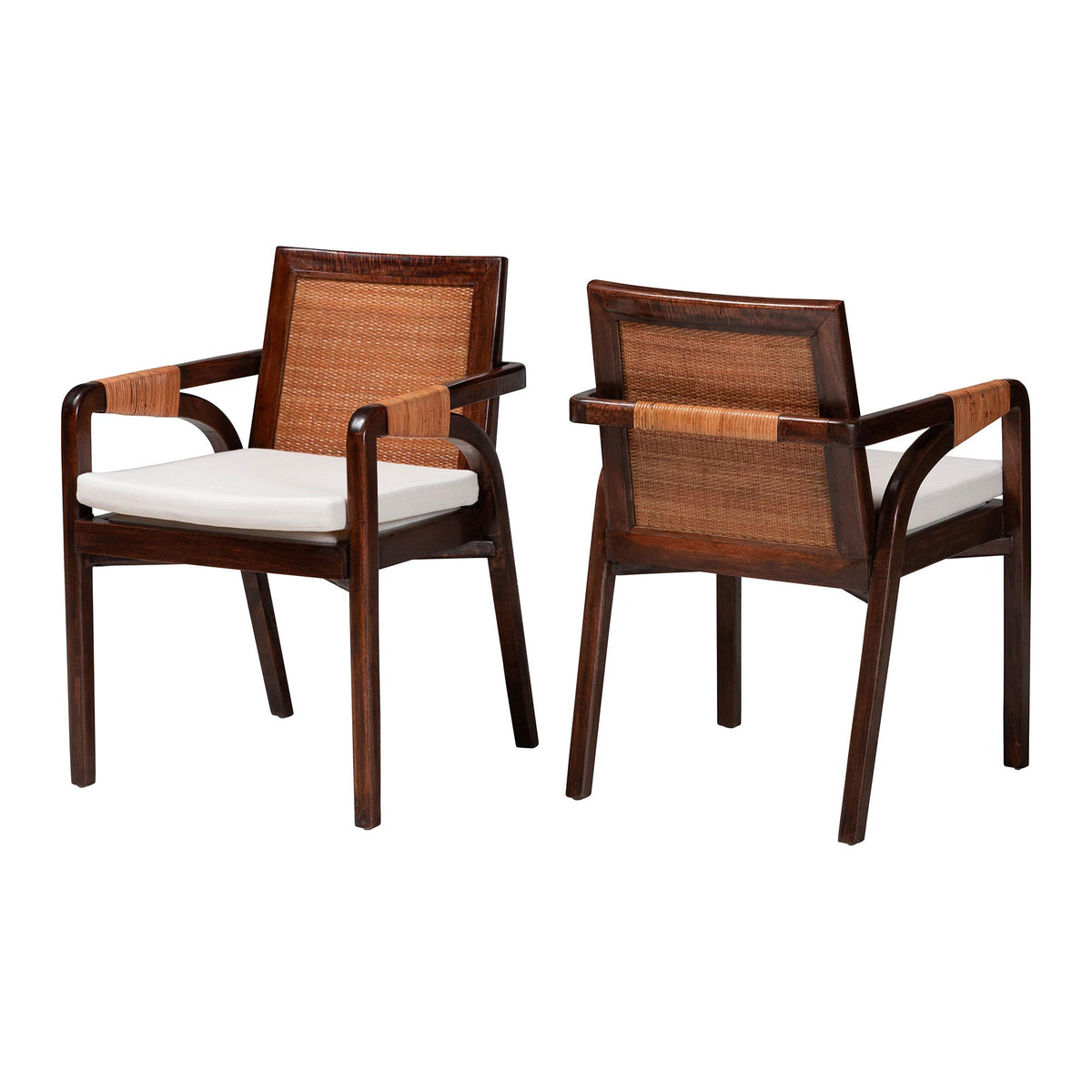 Fairmont Natural Rattan Wrapped 2-Piece Dining Armchair Set, Mocha Brown