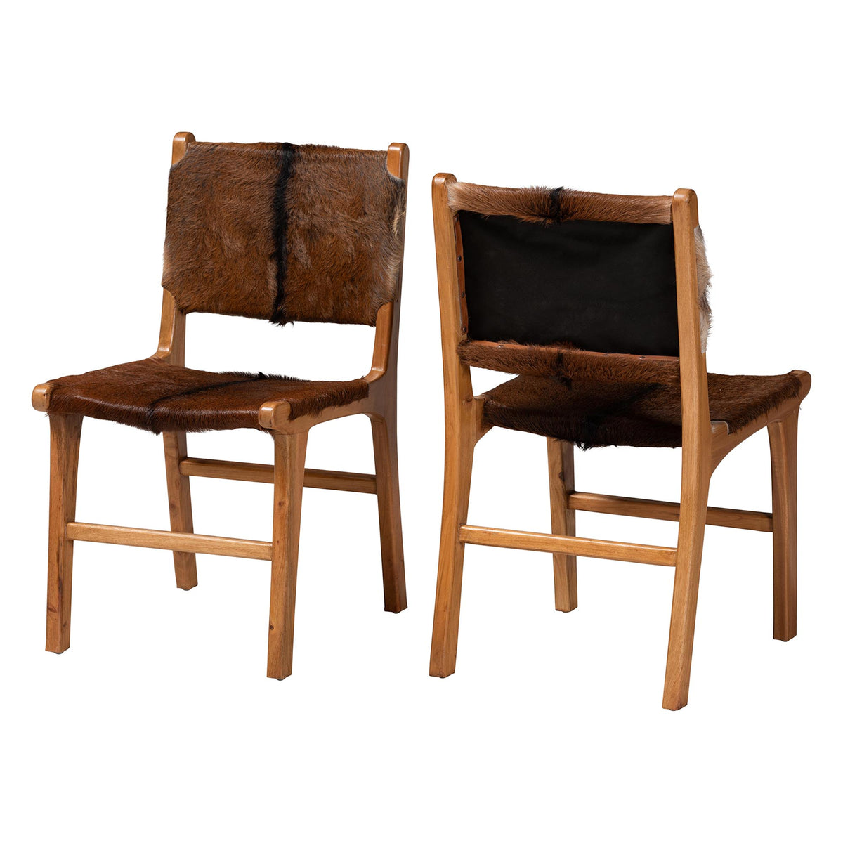 Fawn 2-Piece Genuine Goat Leather Dining Chair Set, Natural Brown
