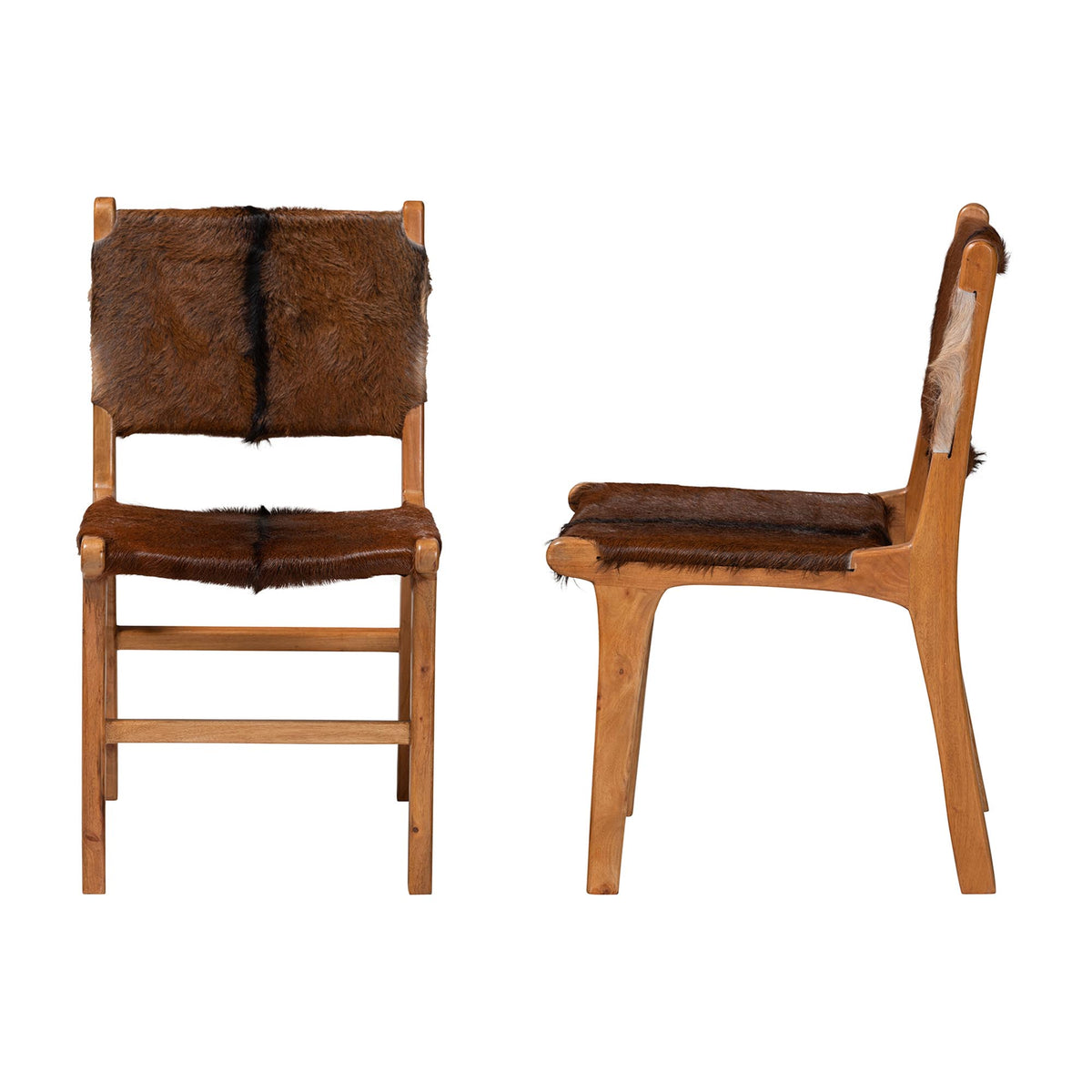 Fawn 2-Piece Genuine Goat Leather Dining Chair Set, Natural Brown