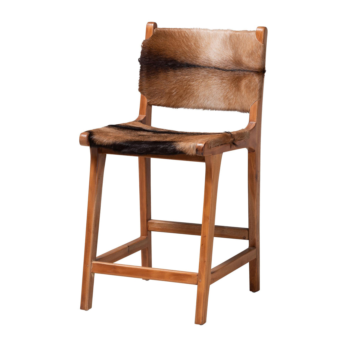 Fawn Genuine Goat Leather Counter Stool with Backrest, Natural Brown