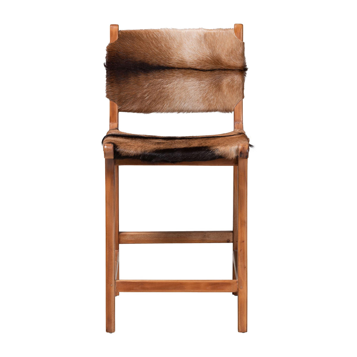 Fawn Genuine Goat Leather Counter Stool with Backrest, Natural Brown
