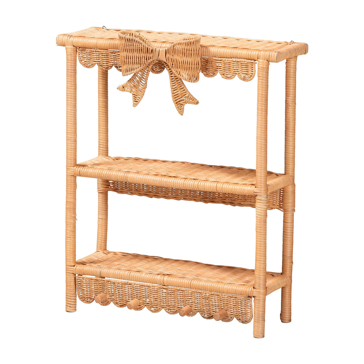 Creusa Natural Rattan 2-Tier Wall Shelf with Bow Detail