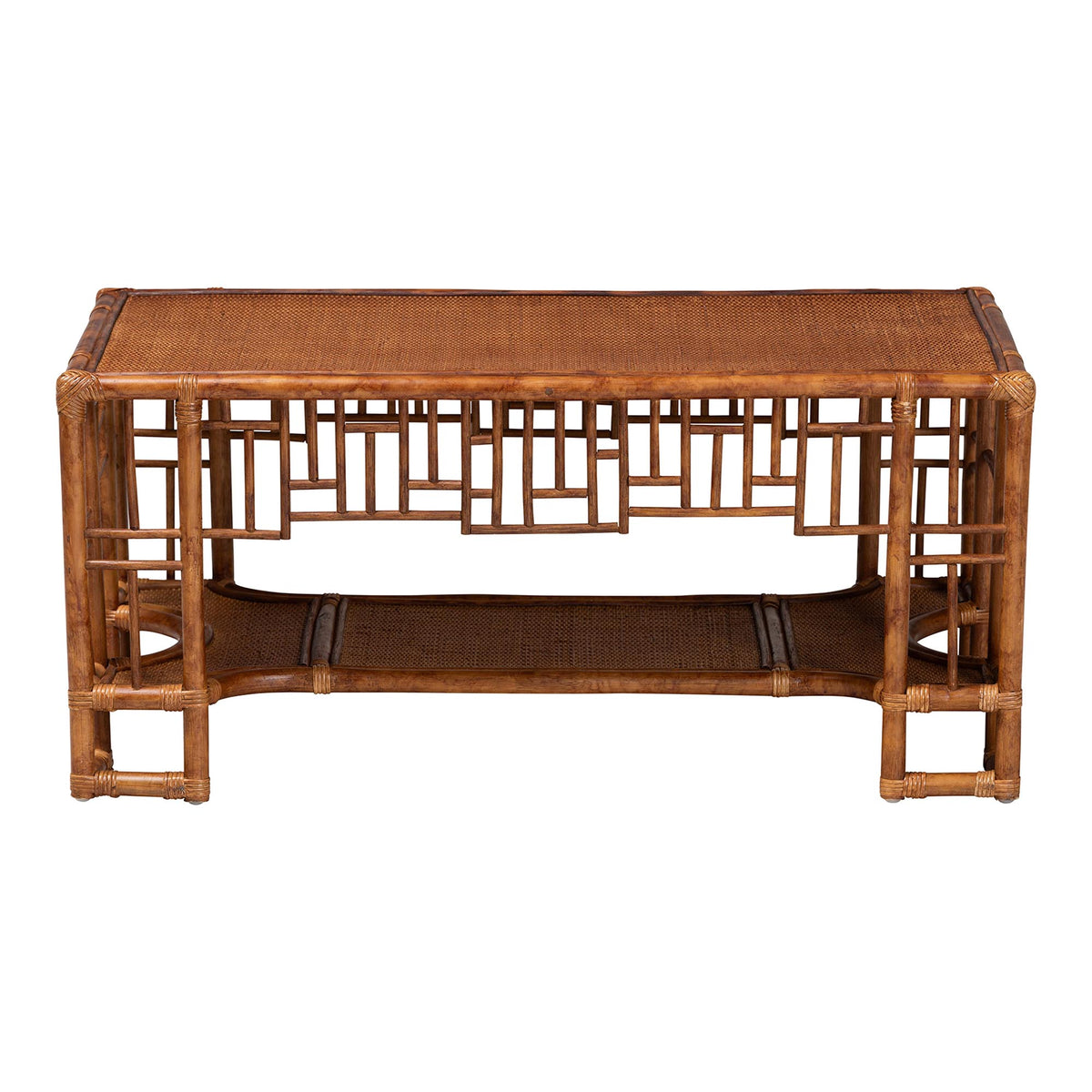 Tahlia Marbled Tortoise Rattan Coffee Table with Open Shelf
