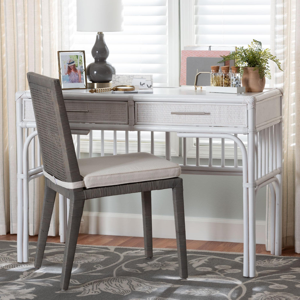 Onella Natural Rattan Writing Desk with Two Drawers