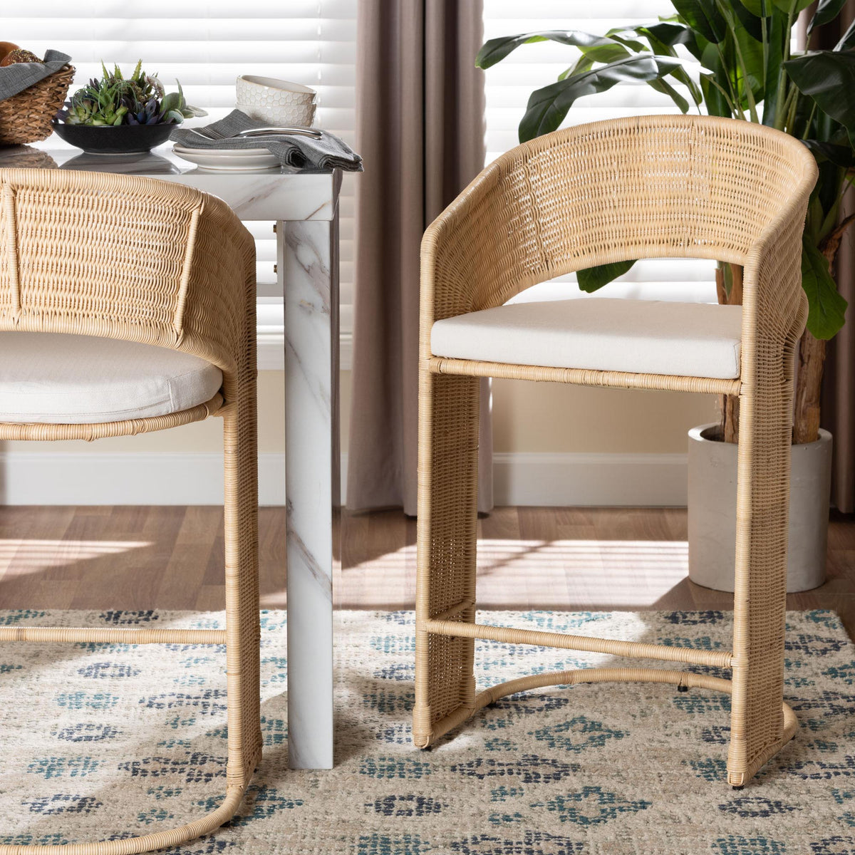 Palm Natural Rattan Counter Stool, Natural Brown