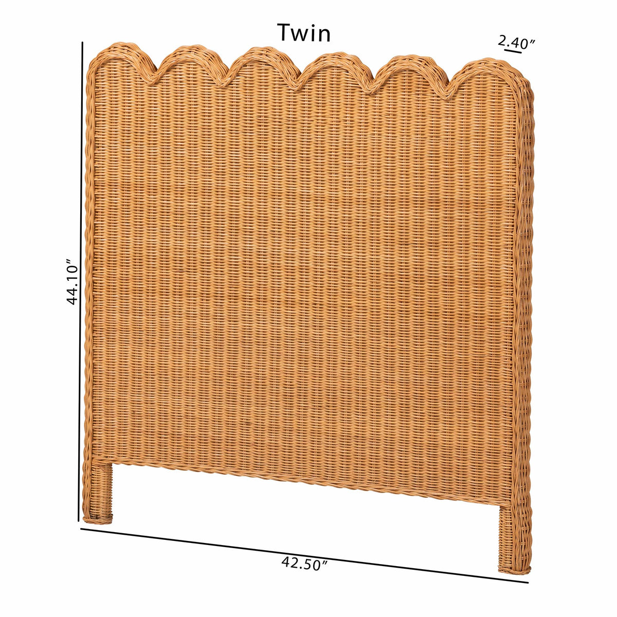 Maritza Scalloped Natural Rattan Headboard, Twin, Light Honey
