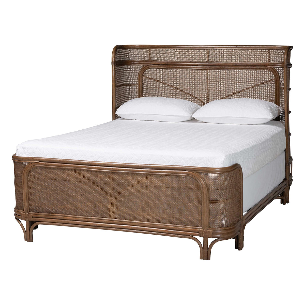 Fiore Natural Rattan Bed Frame, Queen, Mocha Brown