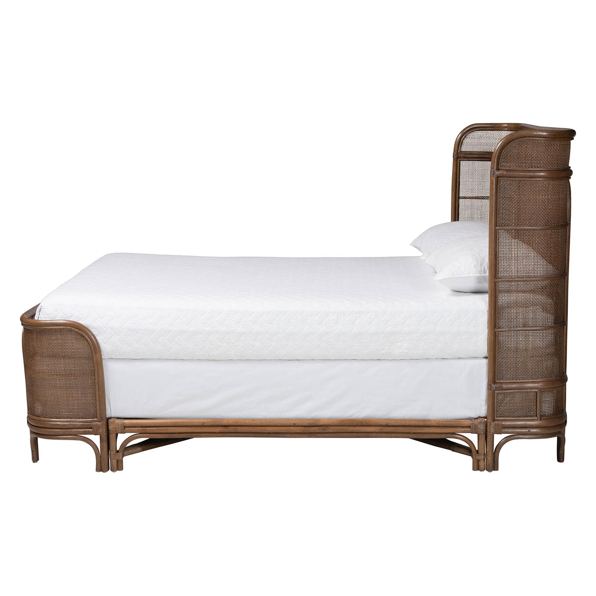 Fiore Natural Rattan Bed Frame, Queen, Mocha Brown