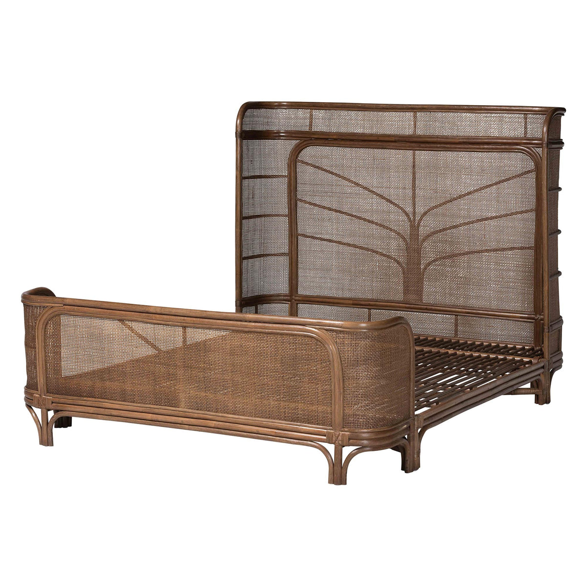 Fiore Natural Rattan Bed Frame, Queen, Mocha Brown