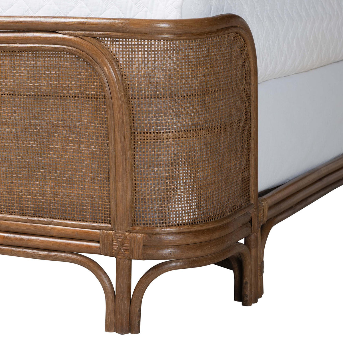 Fiore Natural Rattan Bed Frame, Queen, Mocha Brown