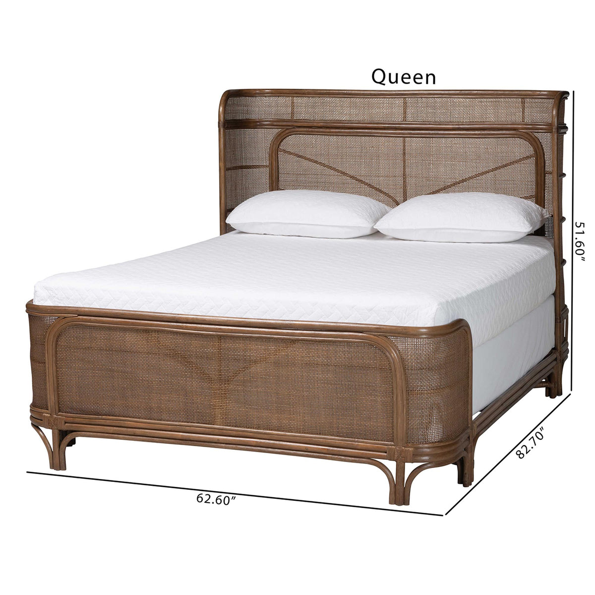 Fiore Natural Rattan Bed Frame, Queen, Mocha Brown